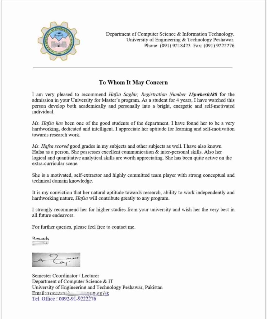 Image showing Recommendation Letter from an Academic Advisor